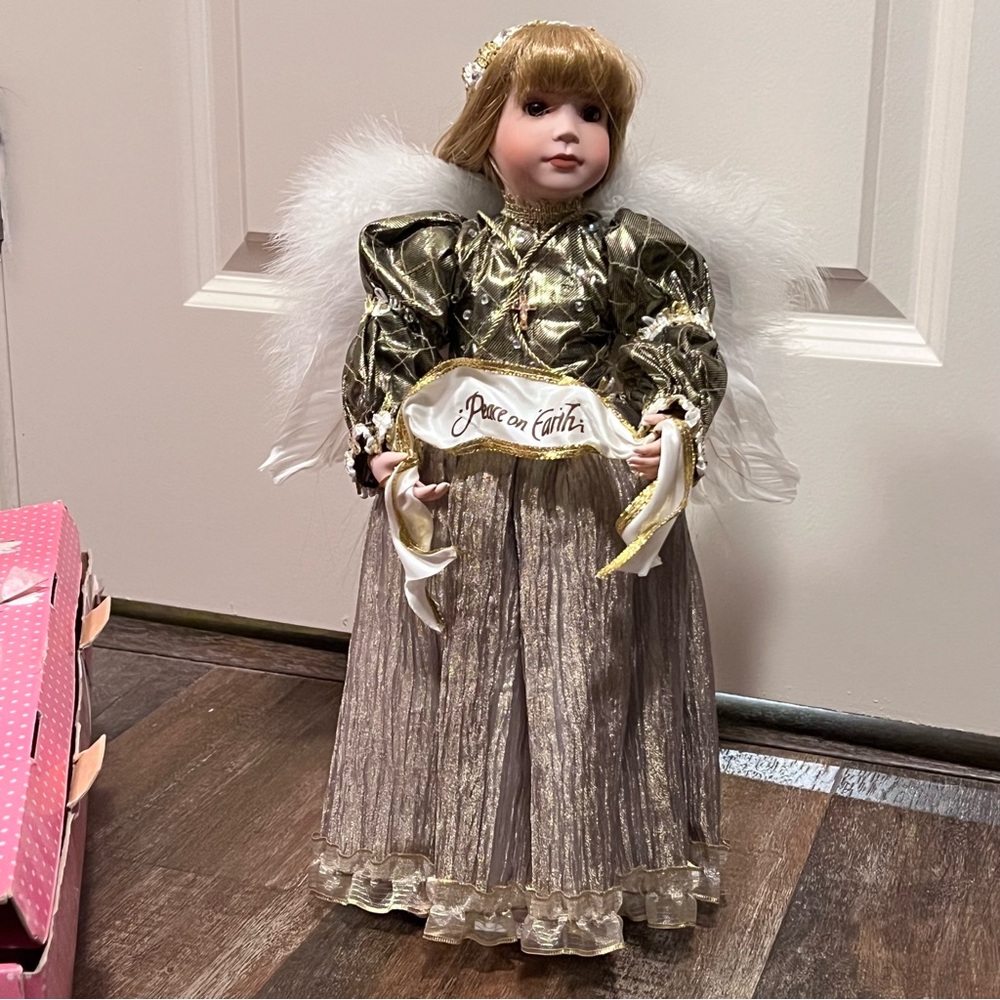 Holiday Angel Musical Porcelain Doll Display